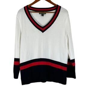 Ralph Lauren Active 100% Cotton Red Black White V-Neck Preppy Tennis Sweater XL